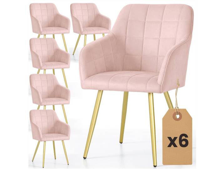 POLSTERSTUHL 6er Set, Metallbeine Rosa, Gold 54/82/58