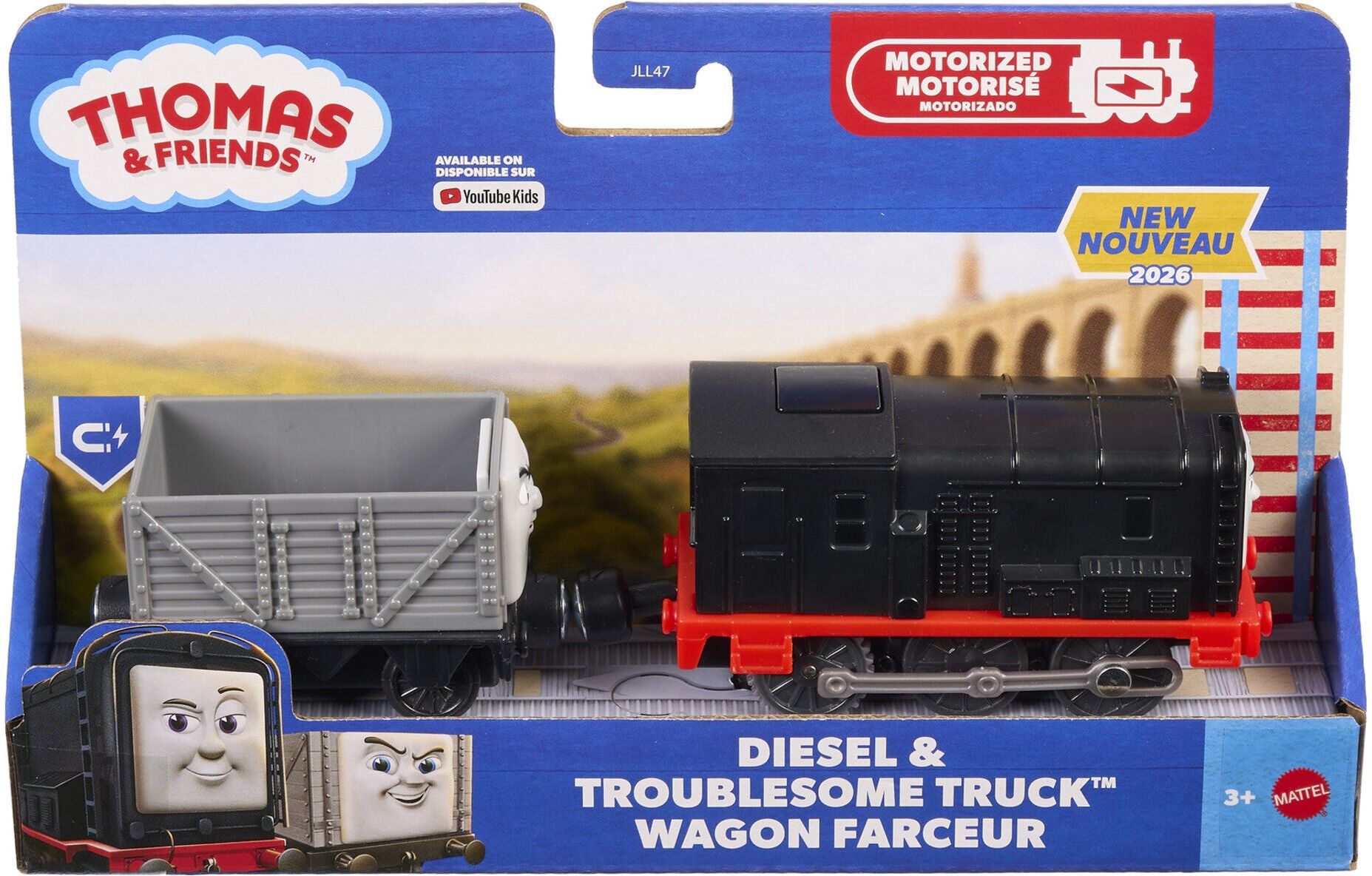 Mattel Thomas & Friends Motorized Engine Diesel with Troublesome Truck - Battery-Powered Playset for Kids - Ages 3 and Up