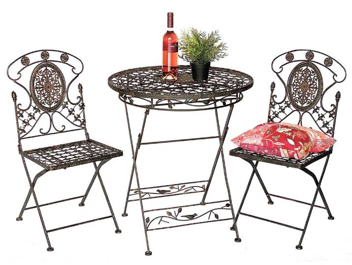 DanDiBo Sitzgruppe Eisen Garten Antik Bistroset AVIS Bistrotisch mit 2 Stühlen klappbar Metall Gartentisch