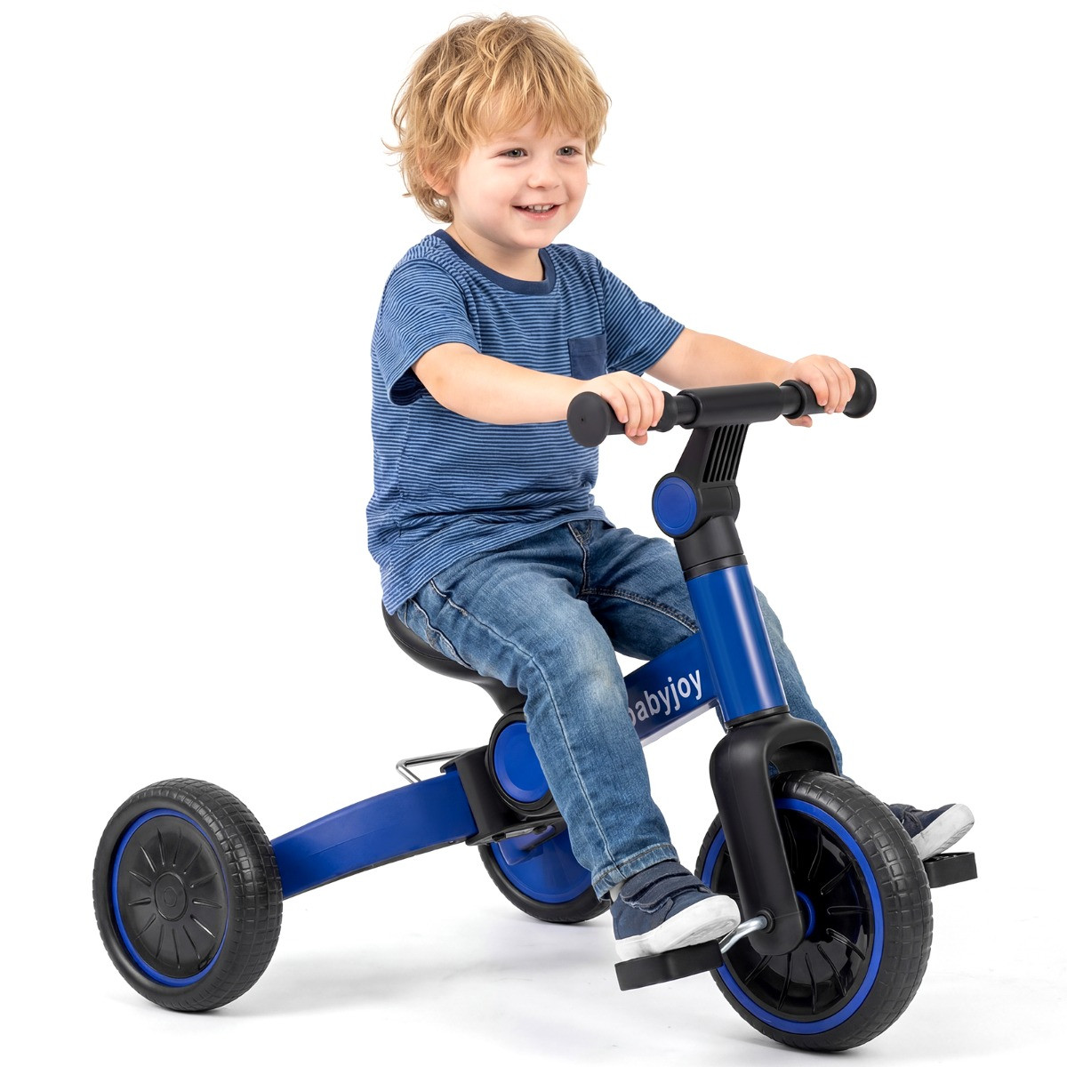 Costway 5-in-1 Kinderloopfiets met Afneembare Pedalen en Verstelbaar Stuur, Blauw
