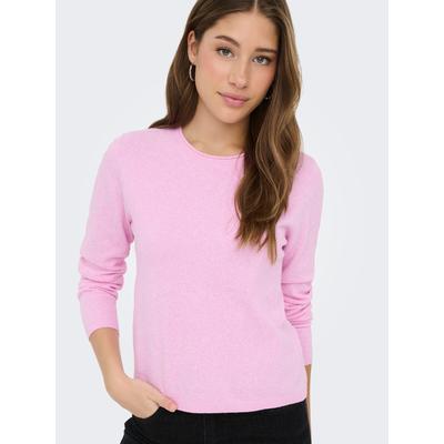 Strickpullover ONLY "ONLLOYAL LS ONECK KNT NOOS", Damen, Gr. S, super pink detail:melange, Strick, Obermaterial: 80% Polyester, 20% Nylon, meliert, normal, Rundhals, Pullover Strickpullover, Materialmix
