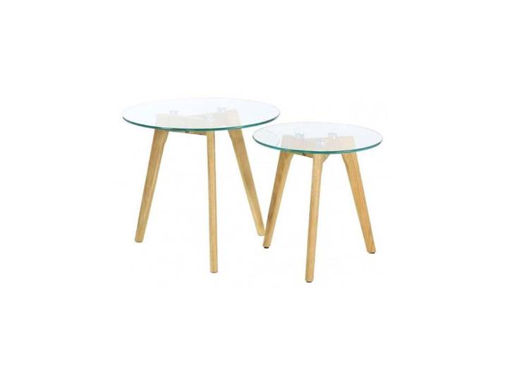 Table Gigogne - HOME DECO FACTORY - Verre Trempé - Plateau Rond - Transparent et Marron