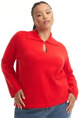 Plus Size Women's Polo Shirt Sweater by June & Vie in Fiery Red (Size 30/32)