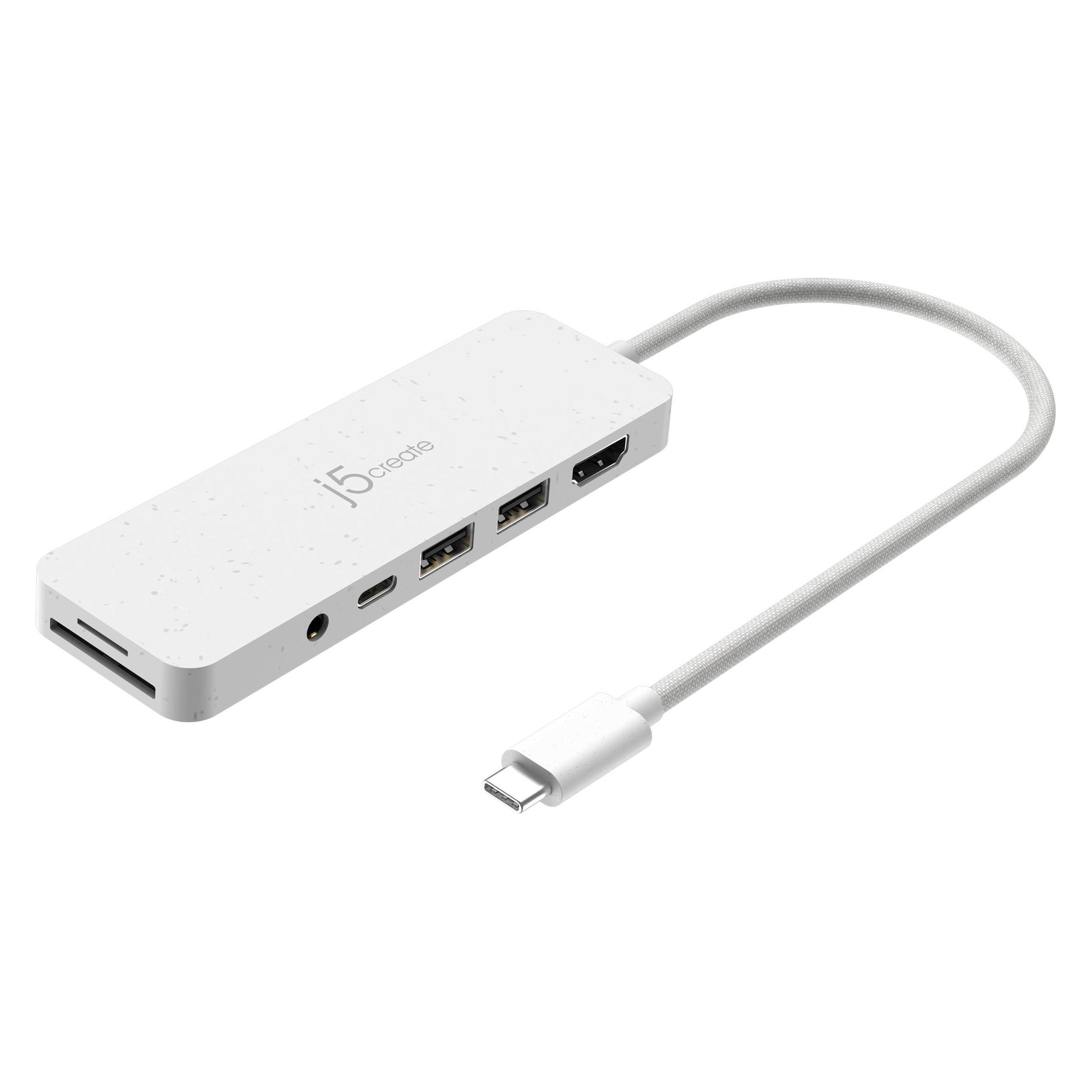 j5Create JCD373EW-N Umweltfreundlicher USB-C-Hub mit mehreren Anschlüssen und Power Delivery (USB-C, 6 Ports) (JCD373EW-N)
