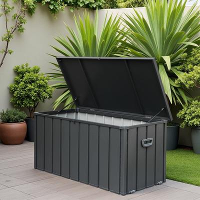 ZWYO HOSIMU Lockable Outdoor Metal Storage Box with Outside Cushions, Throw Pillows