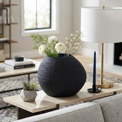 Sagebrook Home "Glass Round Textured Modern Flower Vase - Black, 8"""