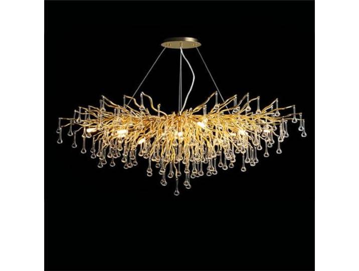 Leomix Moderner Goldener Kristall-Zweig-Kronleuchter, große lineare Regentropfen-Hängeleuchte für Esszimmer, Kücheninsel, Wohnzimmer & Schlafzimmer,Oval L47.2