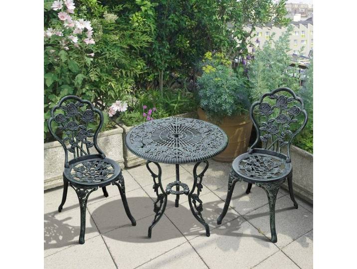 WOVREO Set bistrot de jardin 3 pièces en aluminium coulé table ronde et 2 chaises vert antique