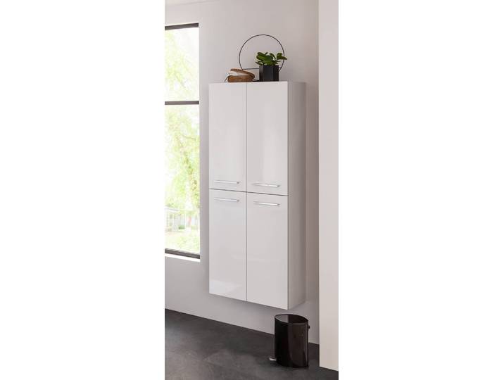 Hochschrank Verona 60cm Weiß/Weiß/Hochglanz Weiß ohne