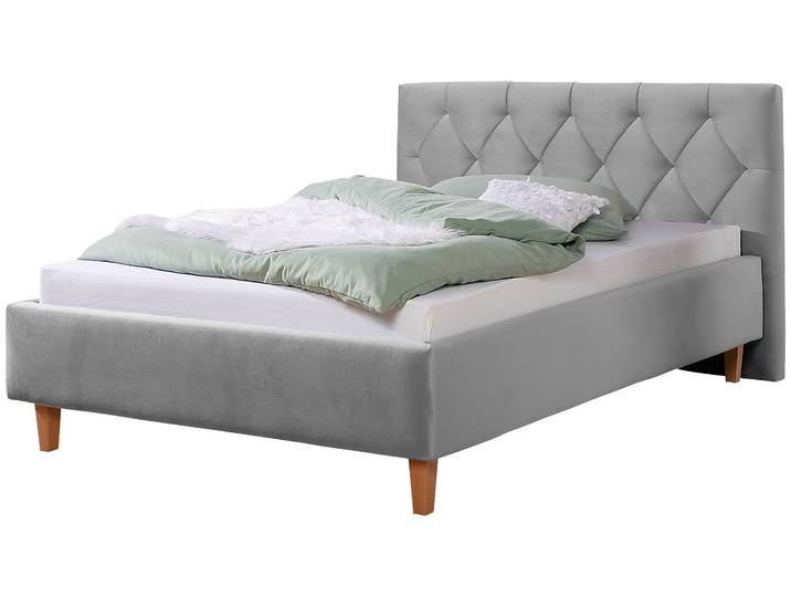 Polsterbett, Silber, 163x210 cm, Strukturstoff, Kreuzsteppung, Modern, Home-affaire