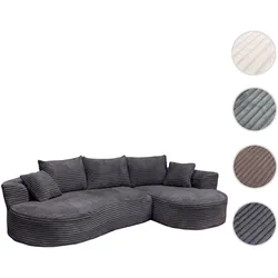 Sofa-Garnitur HWC-P19, 3-Sitzer Couch Loungesofa, Stoff/Textil Cord (370 g/m2) Liegefläche rechts ~ dunkelgrau