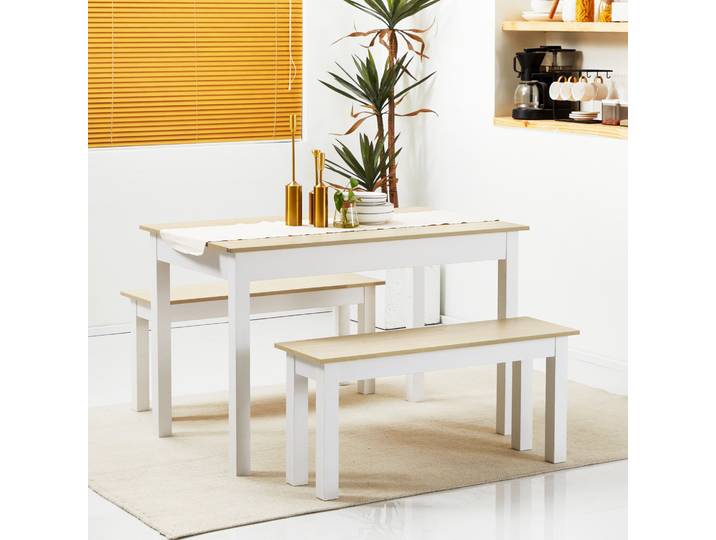 HOMCOM Table à Manger 3Pcs 2 Bancs Contemporain