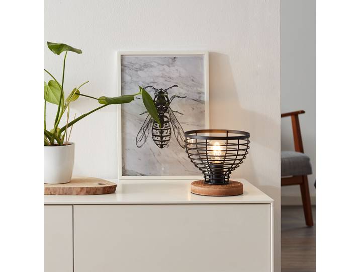 Lampe de table noire BRILLIANT AVIA Lampe de table avec pied en bois\, interrupteur à cordon inclus 1 douille E27\, max. 52 W Métal/bois