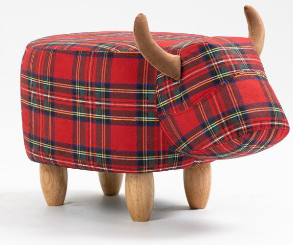 Gardeco Zara the red tartan cow animal footstool with wooden legs Red 36cm H X 81.28cm W X 61cm D