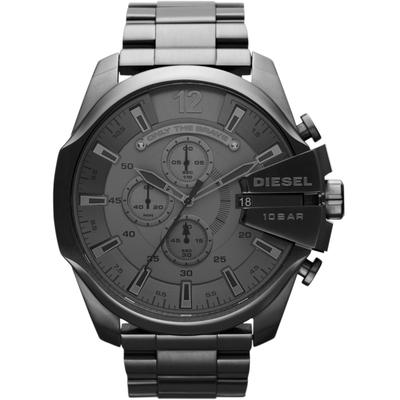 Chronograph DIESEL "MEGA CHIEF", schwarz (grau), Armbanduhren, Herren, Chronograph, Quarzuhr, Armbanduhr, Herrenuhr, Stoppfunktion, Edelstahlarmband