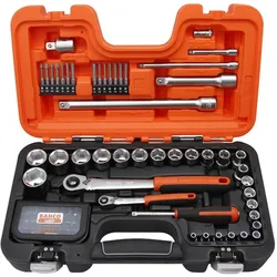 Bahco, Steckschlüssel + Stecknuss, Steckschlüssel-Satz 1/4" und 1/2", metrisch, Sechskantprofil, Vierkantantrieb, inklusive Umschalt
