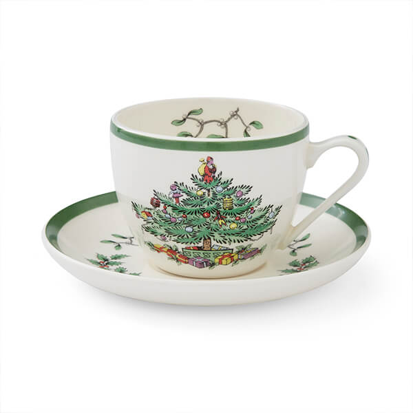 Spode Christmas Tree Set Of 4 Teacups & Saucers