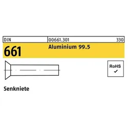 Nieten, Senkniete DIN 661 3 x 25 Aluminium 99.5