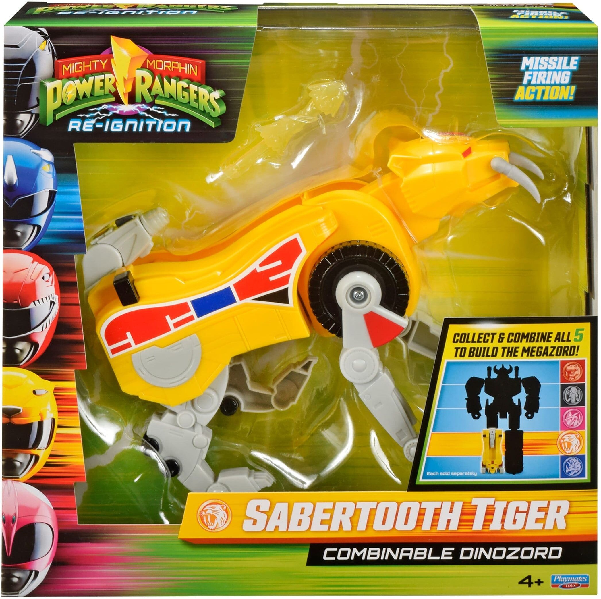 Power Rangers Mighty Morphin Re-Ignition Sabertooth Tiger Combinable Dinozord - Yellow Ranger Action Figure - Ages 4 and Up - Playmates Toys