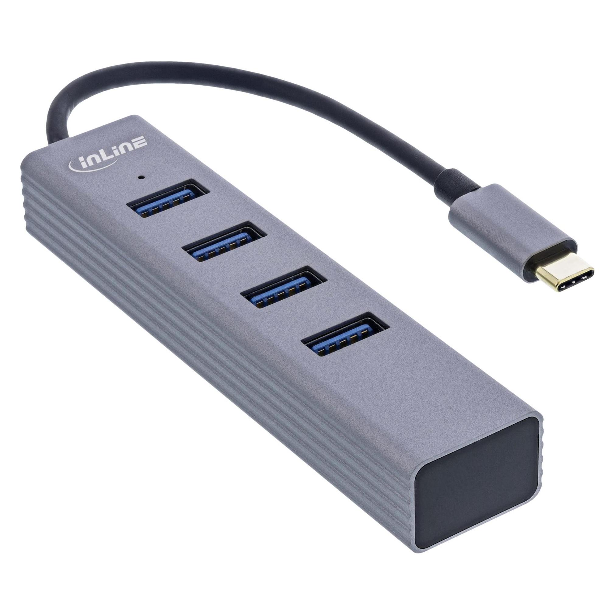 InLine USB 3.2 Gen.1 Type C Hub (4x USB-A 5Gb/s), OTG, Metallgehäuse (USB-C, 4 Ports) (33271N)