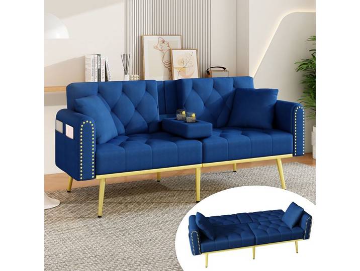 Canapé Clic-Clac - SOGEU - Canapé Clic-Clac - 2 places - Velours bleu - Dossier 3 positions