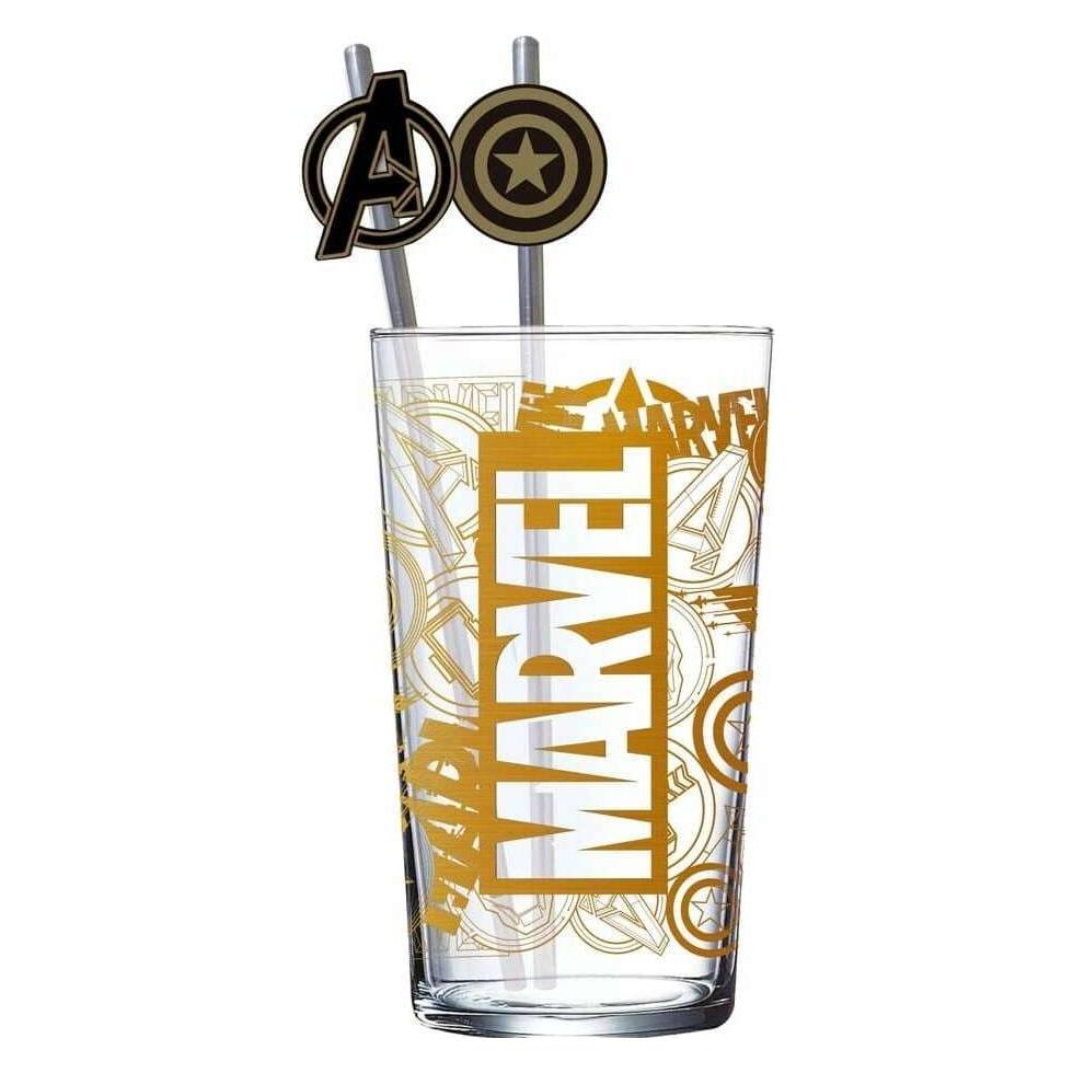 Stor Marvel Glas Tumbler mit Trinkhalmen Logo & Avengers 485 ml (0.49 l) (STR31119)