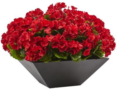 Nearly Natural Indoor/Outdoor UV-resistant Geranium with Black Planter Arrangement
