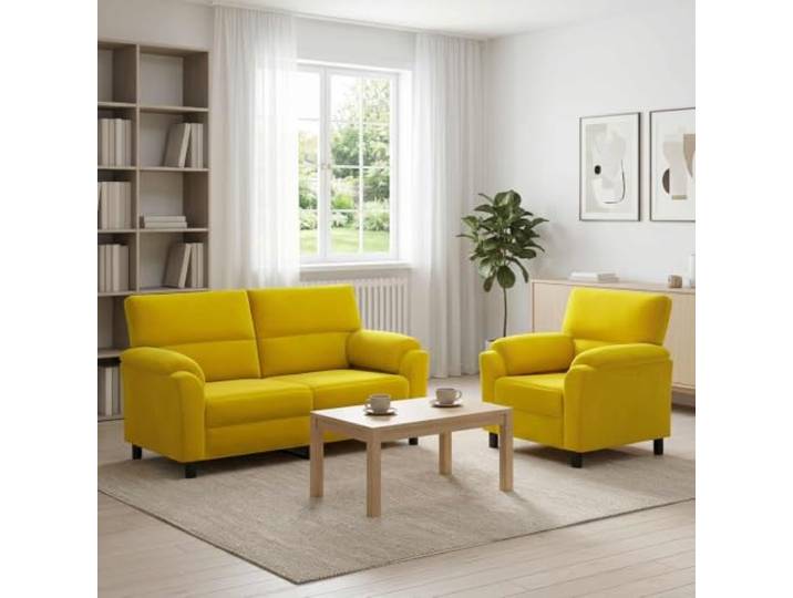 Sofa-Set 2 pcs Gelb Samt Metallrahmen,Kissenrücken,konische Beine,Samtoberfläche,leicht zu pflegen,drinnen