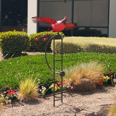 Alpine Corporation NCY408 Metal Rocking Cardinal Stake, Stylish Decor for Garden, Patio, & Lawn 59""H Red"