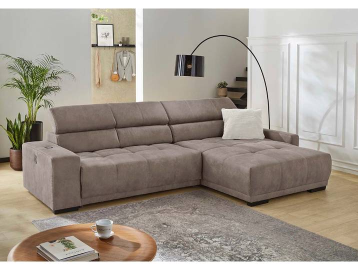 Ecksofa JOCKENHÖFER GRUPPE Le Mans L-Form, B: 320 cm, mit 30 cm elektr. Sitztiefenverstellung , braun, B:320cm T:110cm, Korpus: 100% Polyester;Kissen: 100% Polyester, Sofas, Ecksofa, Kopfteilverstellung, induktive Ladestation, USB-Anschluss & Zierkissen
