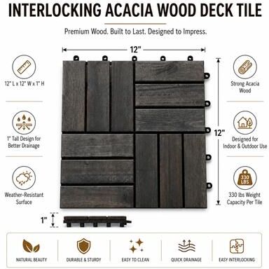 Oakland Living Patio Flooring Indoor/Outdoor 12 in. Acacia Wood Interlocking Deck Tiles, 10-Pack