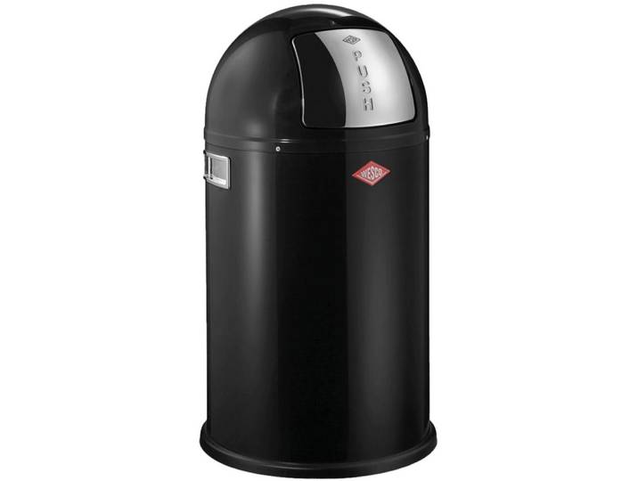Mülleimer WESCO Pushboy Junior , schwarz, B:35cm H:63cm T:35cm, Stahlblech, Mülleimer, Mülleimer, Abfallsammler 22 Liter