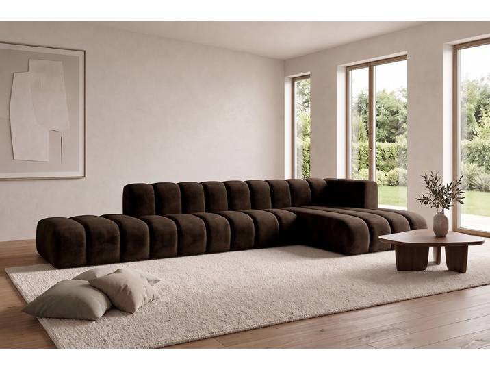 Kaiser Möbel Ecksofa Modulares L mit Hocker GRAND im Velvet-Stoff Riviera, Ecksofa mit Hocker, modulares Ecksofa mit variablem Hocker, verschiedene Aufstellvarianten