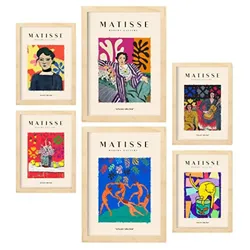 POSTER Set Mit 6 Henri Matisse Feier Drucke Des Fauvismus Und Der Abstrakten Kunst Für Innenarchitektur A3 & A4 Rahmen Aus Hellem Holz