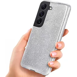 Samsung Galaxy S22 Hülle Glitzer Silber – ONEFLOW Glitter Case, 3in1 Silikon, Funkelnd, Stoßfest, Dünn, Sparkle-Silver