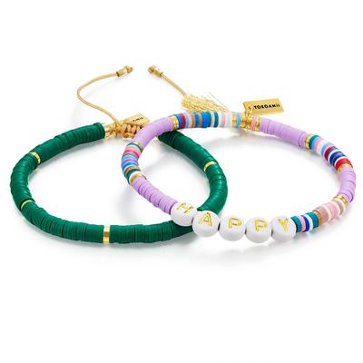 Perlenarmband YOKOAMII "Set: Y147", grün, Armbänder, Damen, Edelstahl, Perlenarmband, 2er Set Armbänder