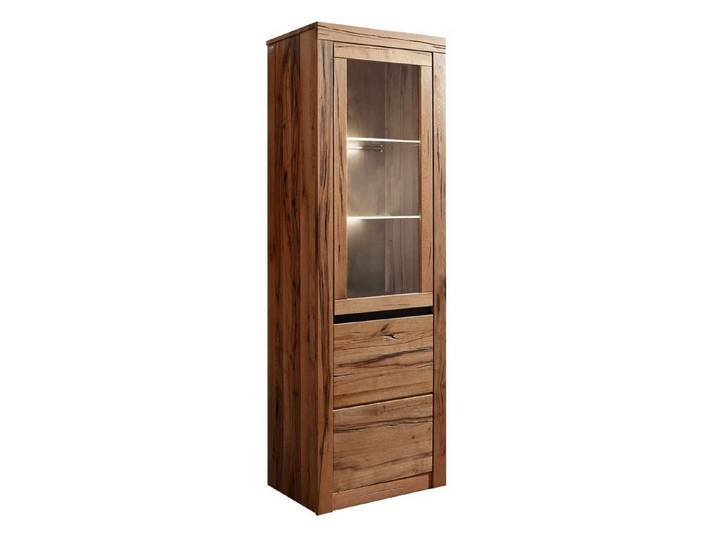 Massivmoebel24 Standvitrine MONTREUX Wildeiche / Zerreiche Massivholz natur (Massivholz montiert 72 MONTREUX #120) Wildeiche / Zerreiche 62x42x191 cm (BxTxH) natur geölt