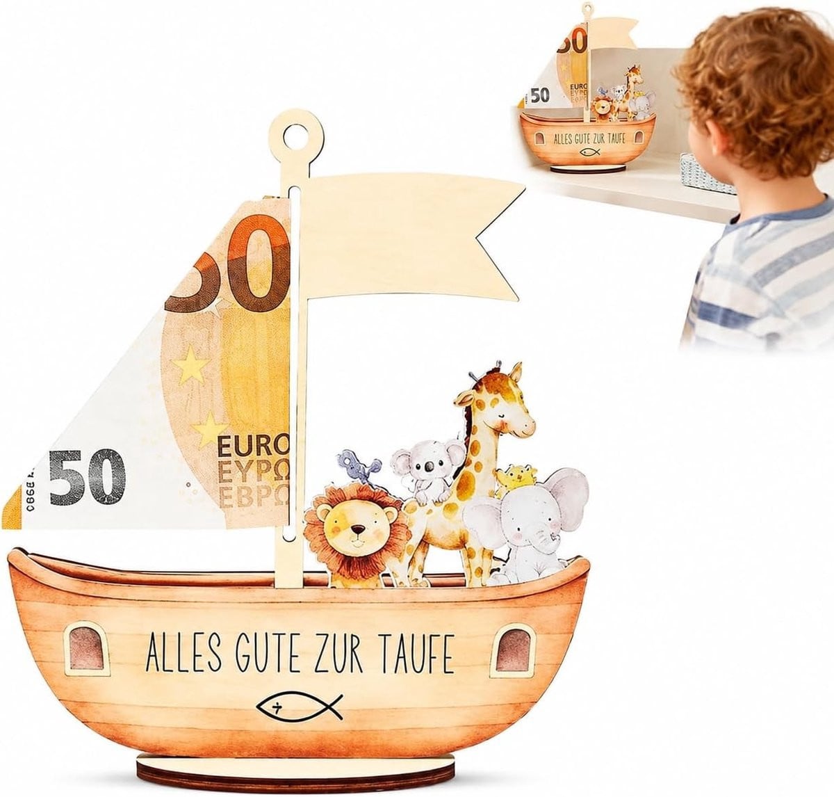 Houten Ark Doopcadeau voor Jongens en Meisjes - Decoratieve Spaarpot voor de Kinderkamer