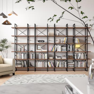 Davee Furniture 6-Tier Open Etagere Bookcase and Room Divider in Antique Walnut - 142'' x 85'' x 12.6''