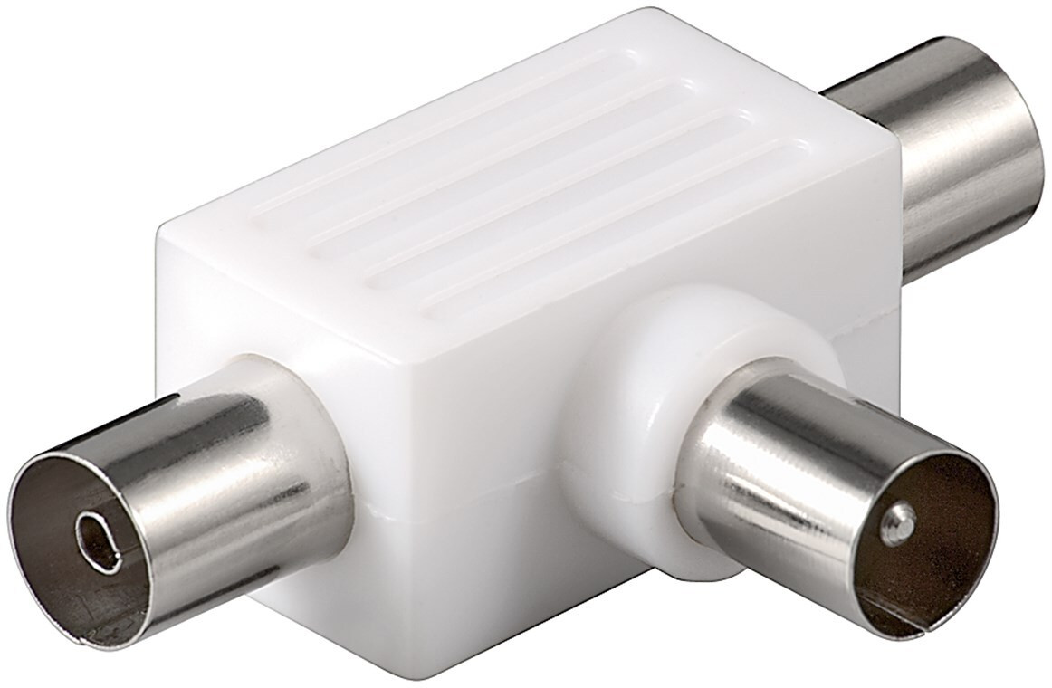 Goobay Coax T-adapter met 2x coaxaansluiting vrouwelijk naar coaxaansluiting mannelijk, kunststof
