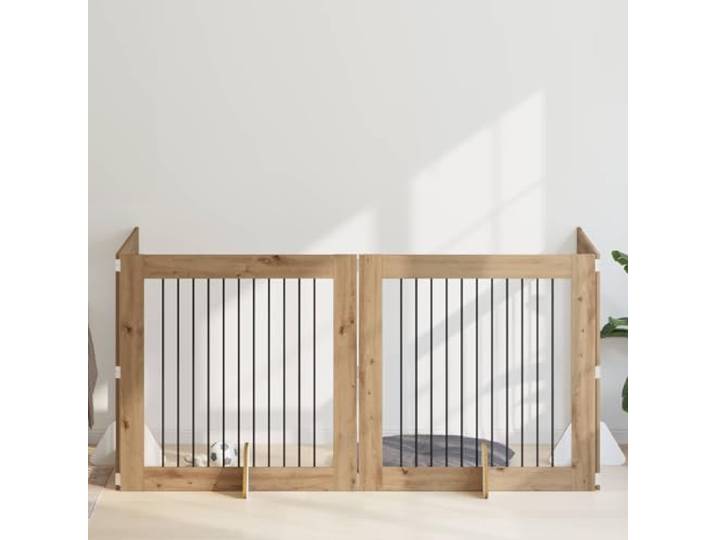 Faltbares Hundegitter 401 cm, Haustierabsperrung mit Ständern, Raumtrenner für Welpen, Artisan-Eiche Optik, Indoor Hundeschutzgitter