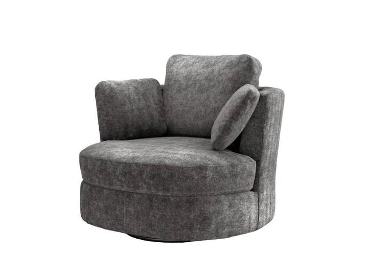 Fauteuil salon cylindrique en chenille - fauteuil pivotant TV - fauteuil bergère - bois et métal - 103x90.5x86cm - gris