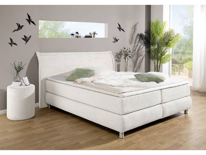 Boxspringbett, Beige, 187x215 cm, Bonnell-Federkern, Komplette Matratze & Topper, Modern, Inosign