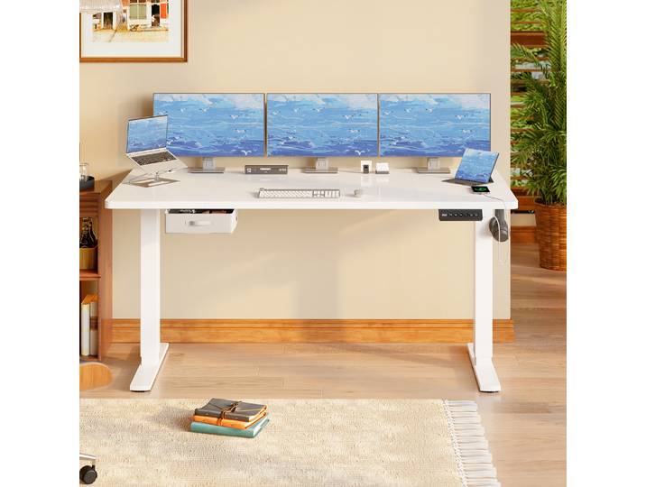 Bureau électrique réglable en hauteur Devoko, 180x80cm, bureau avec tiroirs, port de charge USB-A