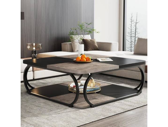 Finmind Table Basse Carrée pour Salon 100 x 100 x 50 cm Table Basse en Bois Industriel Table Basse pour Salon Gris