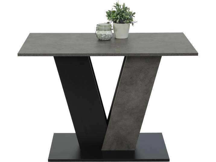 Esstisch HELA JUDITH mit ABS-Kante , schwarz (betonoptik, schwarz, betonoptik, schwarz, betonoptik), B:110cm H:76cm T:70cm, Tische, Esstisch, Melamin, Säulentisch, V-Form, Bodenplatte farblich abgesetzt