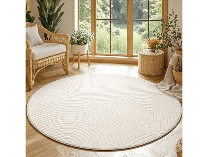 Tapis Salon Beige Moderne Poils Courts Tapis Chambre Moquette Chambre Doux 160x160cm Rond