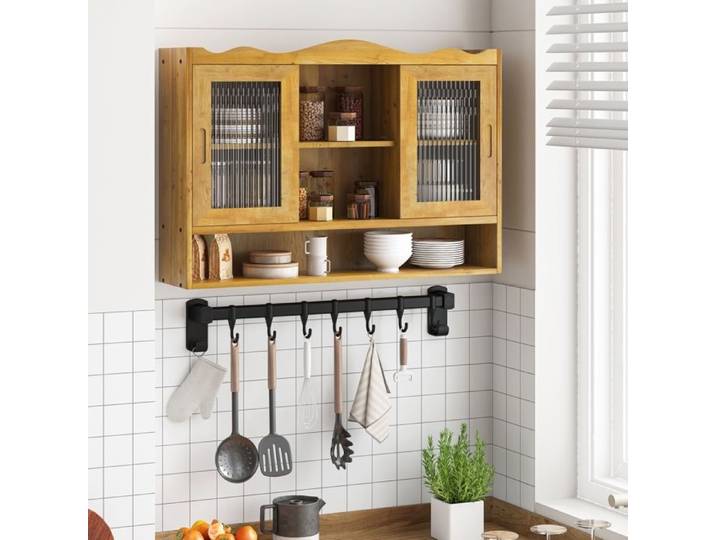 Armoire coulissante - Design rétro - 2 portes - Bois massif - 90CM - Naturel