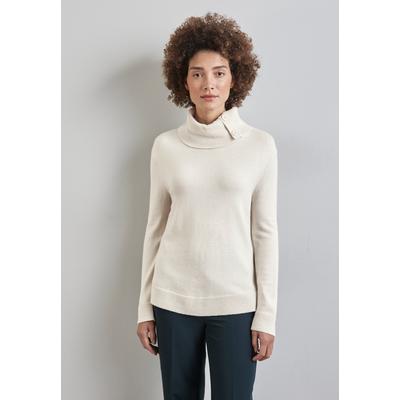 Rollkragenpullover STREET ONE, Damen, Gr. 44, weiß (cream weiß melange), Stoff, 52% Viskose, 28% Polyester, 20% Nylon, unifarben, normal normal, hoch geschlossener Ausschnitt, Bündchen, Pullover Rollkragenpullover, mit Knopf Details