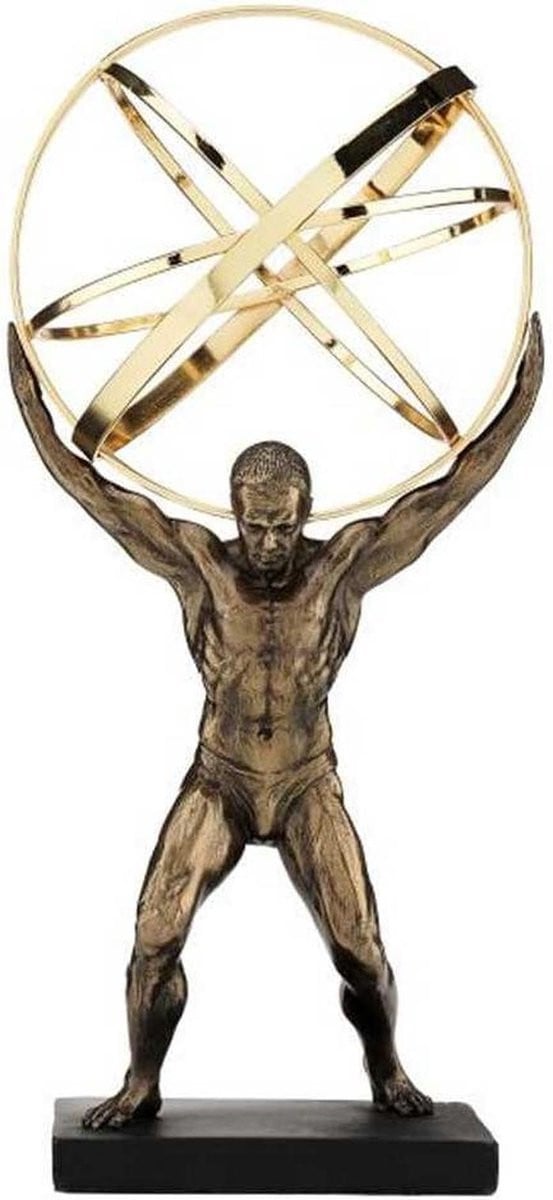 Veronese Griekse god Atlas met metalen wereldbol voor op tafel